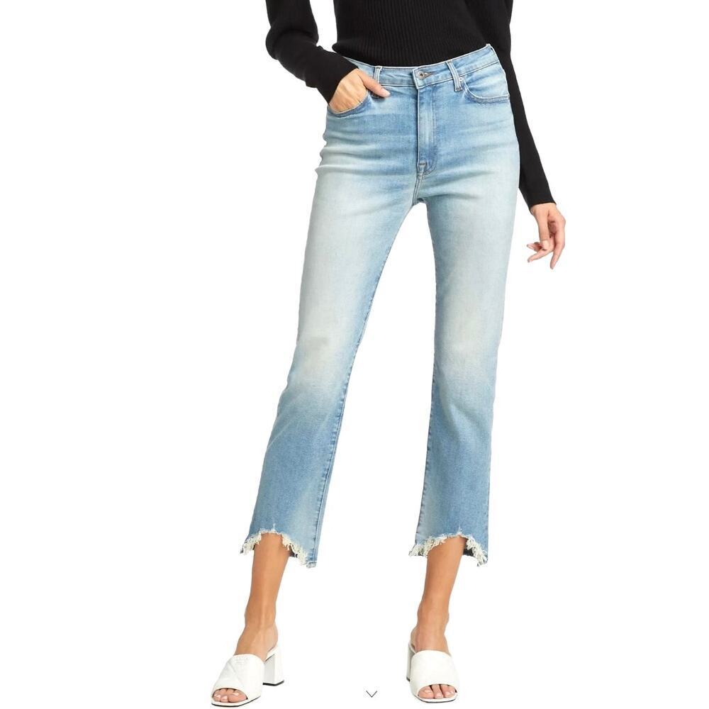 Jonathan Simkhai River Cropped Straight Jeans Raw Hem Distressed Blue Size 29